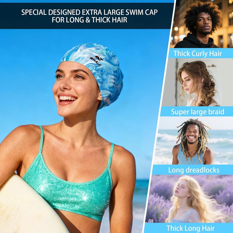 Whale Extra Large Swim Cap for Women Men Non-Slip, High Elasticity Keeps Hair Dry Unisex Large Size Suitable for Long Hair, Curly Hair and African Dreadlocks - Image 4